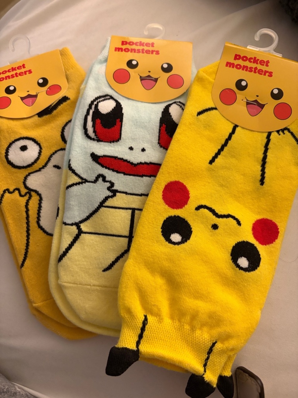 Pocket Monsters Pikachu & Squirtle Character Socks - Yellow & Light Blue